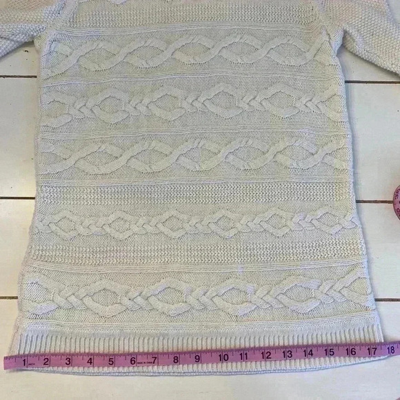 Talbots Cable Knit Tunic Sweater Pullover Women M Petite Cream Preppy Fall Layer - Picture 4 of 9